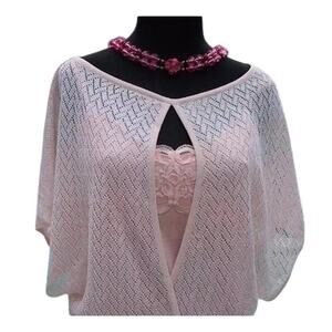 Cache Pink Knit Peek A Boo Faux Wrap Top New Metallic Kissed Plunging V NWT $118